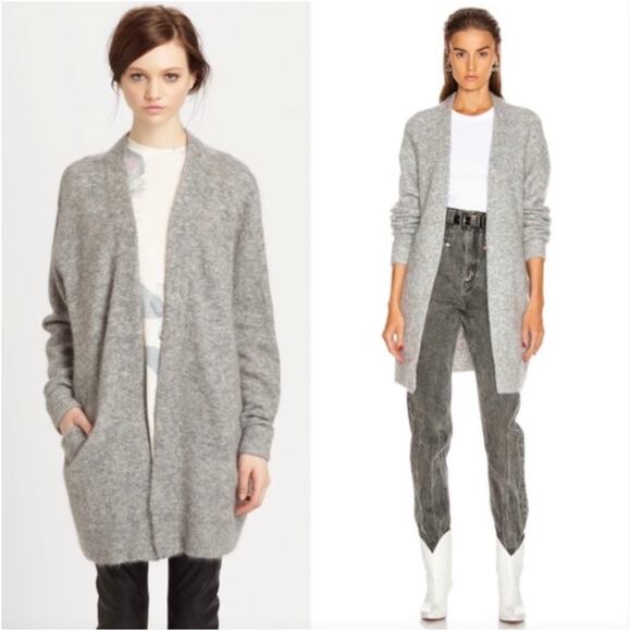 ACNE Studios Raya Mohair Cardigan Wool Blend Open Front Long Duster Sweater Gray - Picture 3 of 14